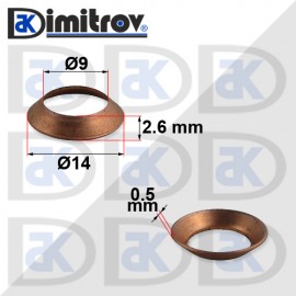 Дифтунга Ø  9 х Ø 14 х 2,6 mm медна - конус