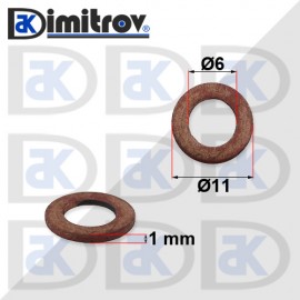 Дифтунга Ø  6 х Ø 11 х 1 mm медна